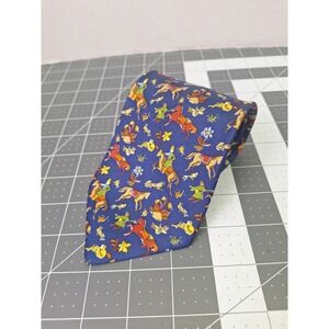 Salvatore Ferragamo 100% Silk Neck Tie Blue Asian Style Horse Made in Italy 3.5"